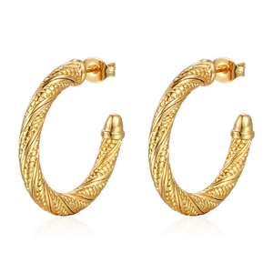 Chic 18K gold plated stainless steel twisted C-shaped hoop earrings for women