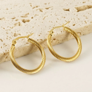 18K gold plated stainless steel twisted rope hoop earrings for women with latch closure