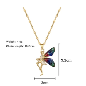 Detail view of fairy wing necklace with dimension labels and weight specifications