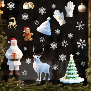 Detailed set of 3D Christmas window stickers with Santa, reindeer and festive motifs