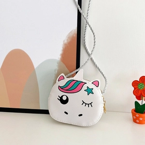 Cute white unicorn crossbody bag for girls with star embroidery and silver strap