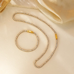 Collier Chaîne Tennis Acier Inoxydable 304 Plaqué Or 18K Zircon AAA Rond Bijoux De Mode Luxe Simple Pour Femmes