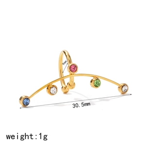 18k gold plated titanium steel ear cuff with multi-color rhinestones, 30.5mm arc design