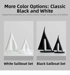 Moderne abstrakte Segelboot-Skulpturen aus Harz in minimalistischem Schwarz und Weiß