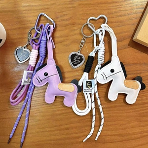 Cute cartoon leather horse braided rope keychain bag charm pendant for women and girls