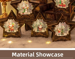 Vue détaillée de lampes boules à neige de Noël en forme d'étoile avec le Père Noël