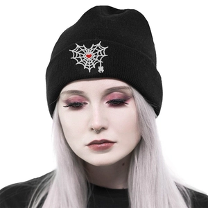 Gothic Heart Spider Web Embroidered Beanie Hat Punk Dark Winter Warm Acrylic Knitted Beanie For Men Women Hip Hop Caps