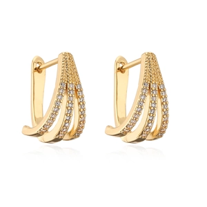 Irregular 18K gold plated copper earrings with zircon stones and three-layer flow design