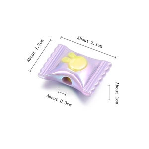 Purple iridescent acrylic candy bead with yellow rabbit for DIY jewelry making