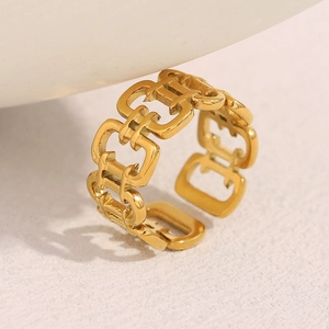 Fashionable 18K gold plated stainless steel open ring with wide chain link design for women