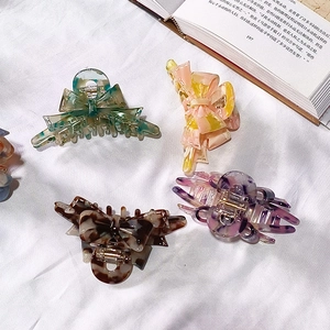 French retro acetate bow hair clips in marble texture and various elegant colors