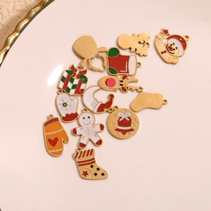 12-piece Christmas enamel charms set featuring Santa and Reindeer in 14K gold finish