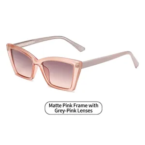 Stylish square frame sunglasses in sand pink matte finish with grey pink gradient lenses