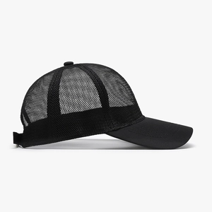 Breathable black mesh baseball cap for outdoor sports with adjustable strap back