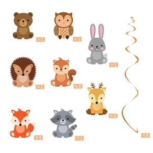 Forest animals spiral hanging decorations for kids birthday party decoration set