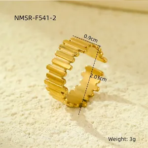 Detail view of 18K gold plated stainless steel hollow geometric ring with 0.9cm width