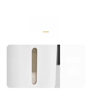 Close-up of clear scale window on food-grade rice storage container for easy refill