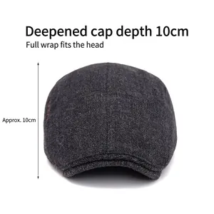 Dark grey wool flat cap with 10cm depth for full head coverage and warm fit