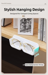 Detail view of a 3.5cm wide wall-mounted white glasses holder for sunglasses and frames