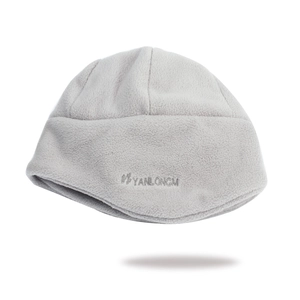 Thickened gray fleece winter hat with mountain logo embroidery for outdoor skiing