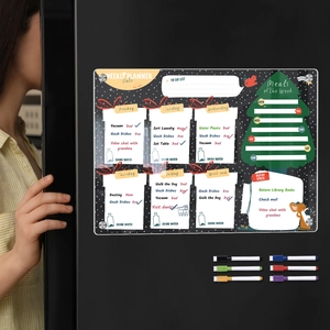 Magnetic acrylic weekly planner for fridge with six colorful markers and todo list