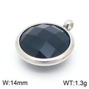 Macro shot of 14mm round stainless steel pendant with black multifaceted crystal