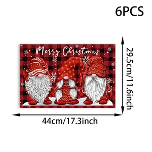 Detail showing 6 Christmas Gnome place mats sized 44x29.5cm with red and black plaid