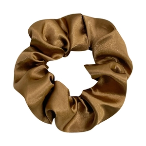 Coffee brown satin silk scrunchie with soft fabric pleats for elegant women hairstyles