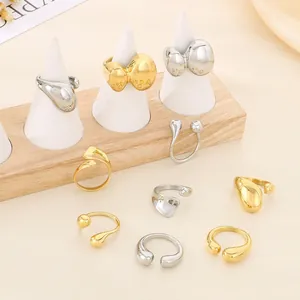 Irregular Geometric Open Ring Stainless Steel 18K Gold Plated Minimalist Liquid Metal Adjustable Finger Jewelry Women