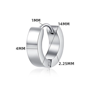 Detailed dimension chart showing 4mm width and 14mm diameter for titanium steel hoop earring