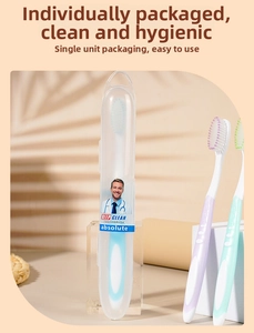 Detail of soft bristle toothbrushes with portable storage cases and hygienic packaging