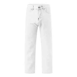 Klassische weiße Straight-Leg-Jeans mit hoher Taille, 5-Pocket-Stil und Metallknopfverschluss
