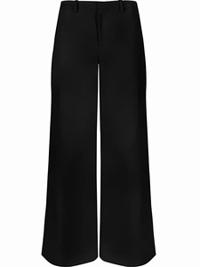 Minimalist black wide-leg trousers in retro straight-cut style with elegant drape finish