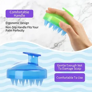 Cepillo masajeador capilar ergonómico de silicona para lavado con cerdas suaves