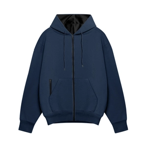 Sweat à capuche zippé bleu marine pour homme avec cordon et doublure polaire hiver