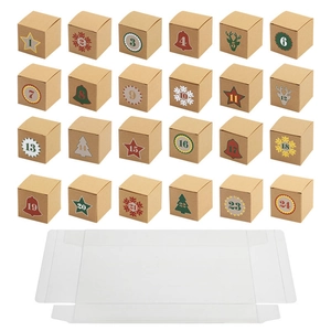 24 Days Christmas Advent Calendar Kraft Paper Treat Box Set with Transparent Outer Case
