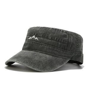 Washed cotton cadet hat with mountain embroidery and breathable eyelets for outdoors