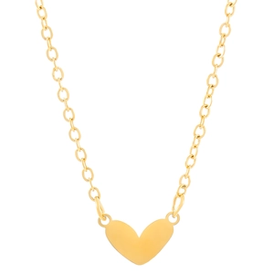 Minimalist gold heart necklace set in stainless steel with interlinked chain on white