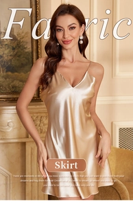 Detailed texture of champagne gold satin slip dress with elegant silk finish