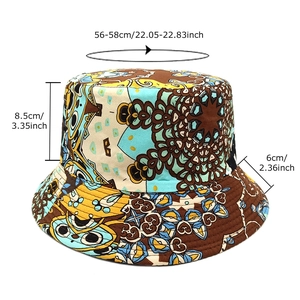 Reversible geometric print bucket hat for women with 56-58cm circumference and 6cm brim