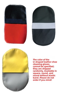 Vue détaillée des gants de cirage carrés et ovales en similicuir avec coutures apparentes