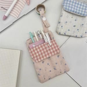 Pink floral nurse pocket organizer, thick canvas double-layer pen bag with snap strap
