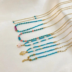 Französische Nische Natursteinperlen Halskette Für Damen 18K Vergoldet Titanstahl Hand Der Fatima Blatt Unendlichkeit Schmuck