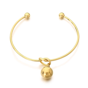 Minimalist 18K gold-plated knotted open C-shaped cuff bracelet with polished hollow steel beads