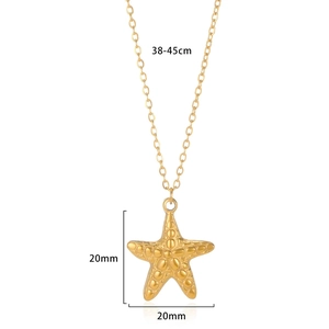 Detail view of gold starfish pendant showing 20mm dimensions and 38-45cm chain length