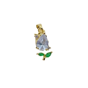 Elegante ciondolo a tulipano dorato con zirconi blu e verdi a forma di pera