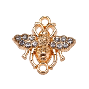 Golden bee pendant charm with sparkling rhinestones for DIY jewelry making