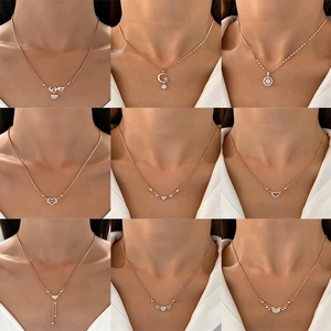 Heart Pendant Necklace For Women Alloy Rhinestone Butterfly Tassel Infinite Symbol Elegant Fashion Jewelry