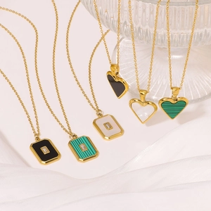 18K gold plated stainless steel necklaces with mother of pearl and stone heart pendants
