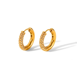 Classic 18K gold plated stainless steel hoop earrings with shimmering pave zircon stones